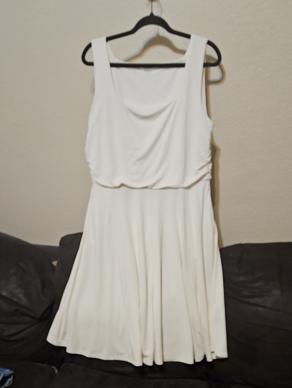 Lands' End White Sleeveless Midi Dress with Draped Bodice And Built In Bra